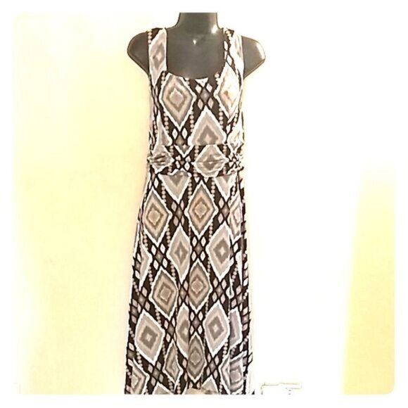 Perception Neutral Colors Geometric Tribal Print A-Line Midi Dress Size 12 - Picture 7 of 7
